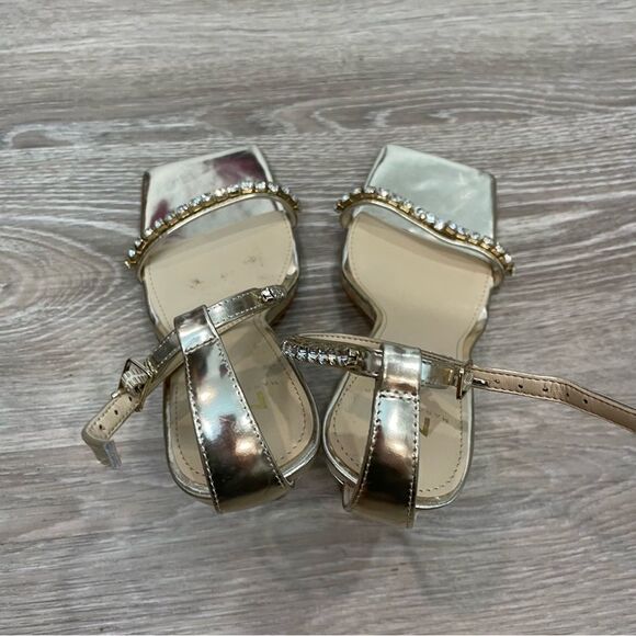 KARIMA HEELED SANDALS MARC FISHER Golden Tone Rhinestone Straps Sandals - Picture 7 of 11